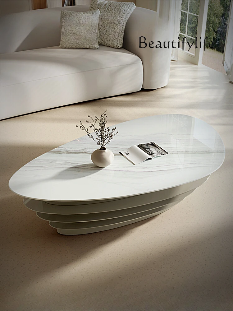 Italian Living Room Simple Microlite Oval Creative Cream Style High-Grade Designer Coffee Table