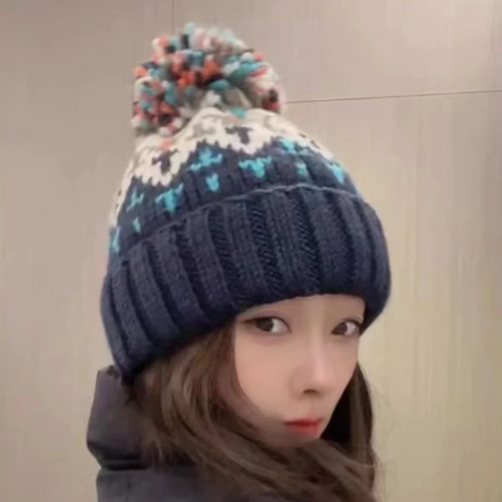 Cold Proof Ear Protection Fur Ball Cap Thick And Warm Coarse Knitted Hat Women'S Winter Pullover Hat Ladies' Hats