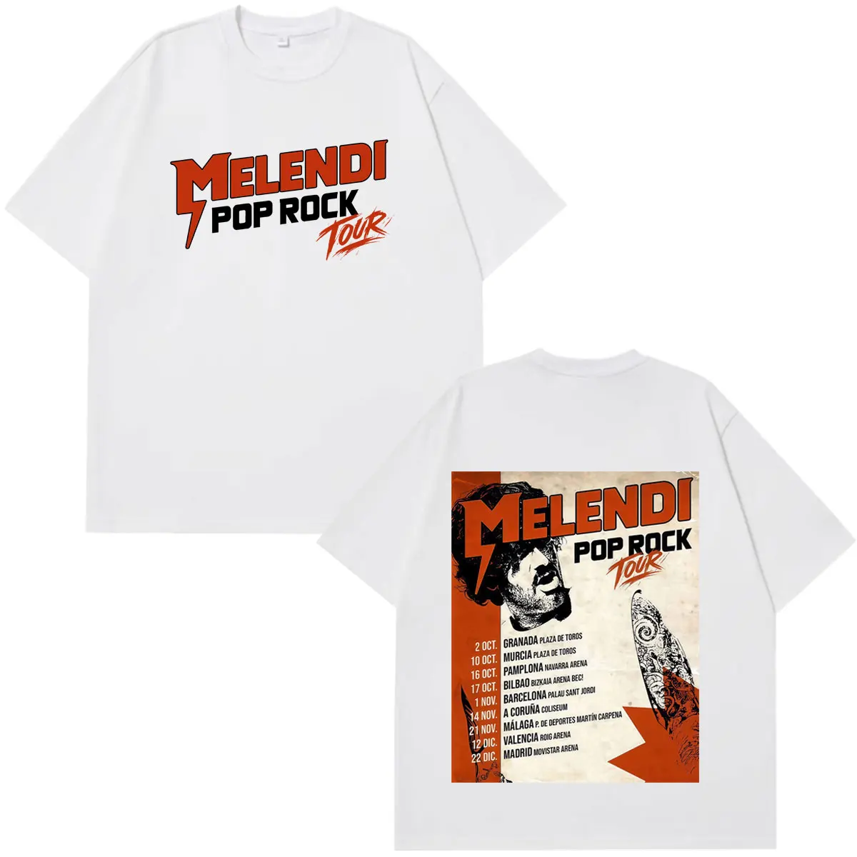 Rapper Melendi Pop Rock Album Tour 2026 Bedrucktes T-Shirt für Herren und Damen Mode T-Shirts Kurzarm Lässige Baumwolle Gothic Punk T-Shirts – Detail 5