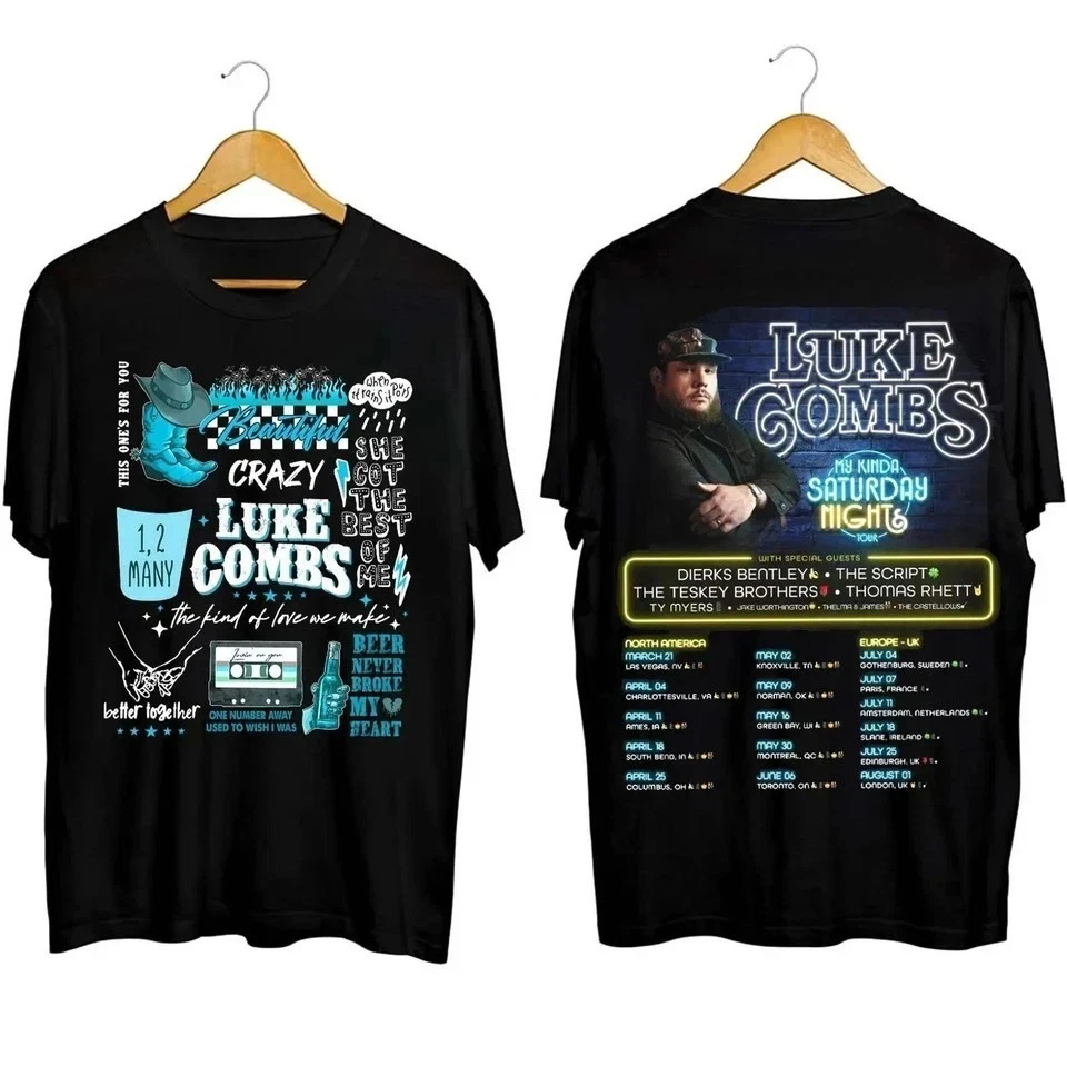 Luke Combs My Kinda Saturday Night Tour Country Music 2026 T-shirt Fan Gift Printed Pattern Casual Daily Outdoor Dressing