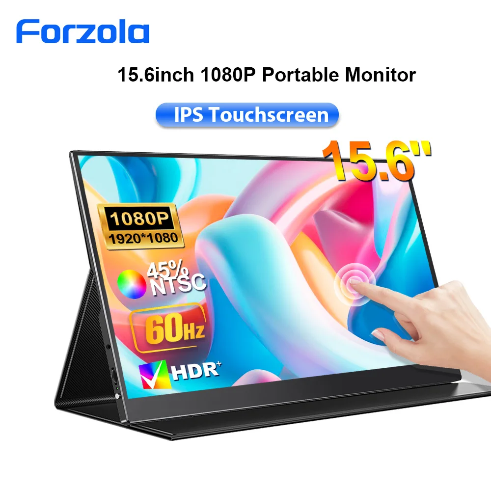 

FORZOLA 15.6Inch 1080P Portable Monitor IPS Touch Screen With Leather Cover Dual Speakers TypeC HDMI For Laptop Phone Switch PS5