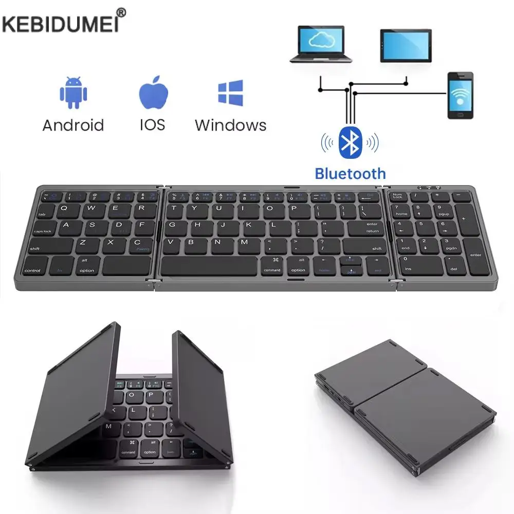 Teclado plegable inalámbrico Bluetooth, teclado plegable recargable para IPAD, tableta móvil, portátil, Mini teclado inalámbrico de oficina