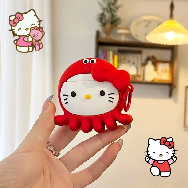 

Sanrio Hello Kitty Earphone Case For Apple Airpods 4 3 Pro 2 1 Wireless Bluetooth Headset Protective Cover With Keychain gift