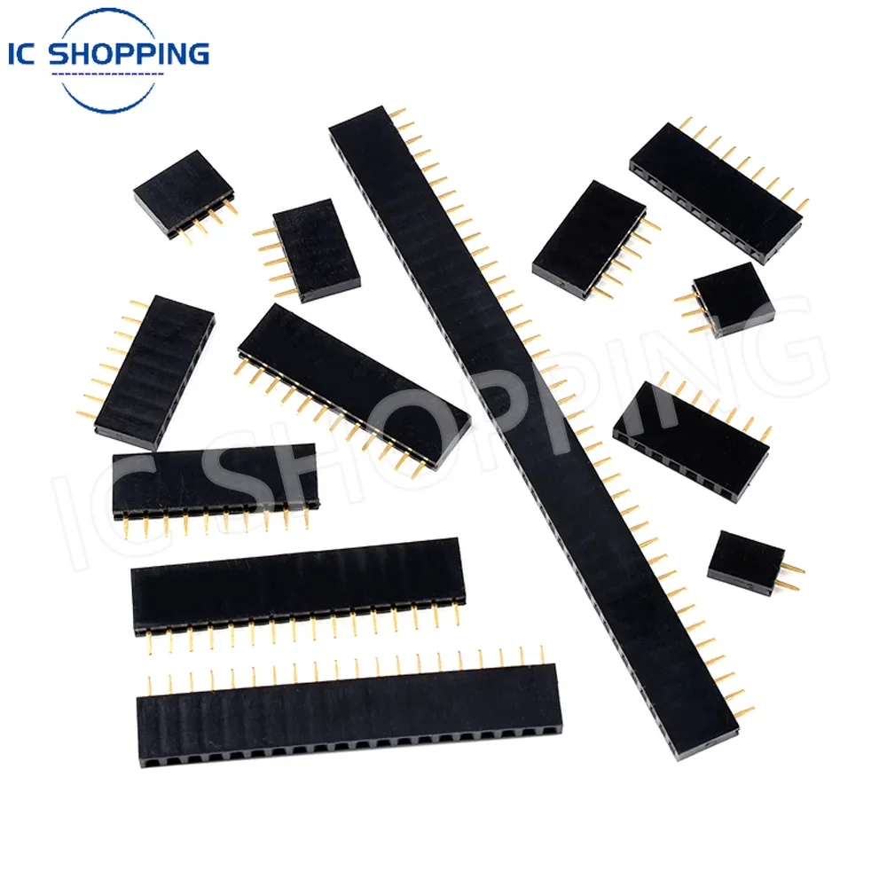 100 SZTUK Jednorzędowe gniazdo żeńskie z gniazdem 2.54mm 1*2P 3P 4P 5P 6P 7P 8P 10P 12P 15P 20P 32P 40P Złącze pinowe do Arduino