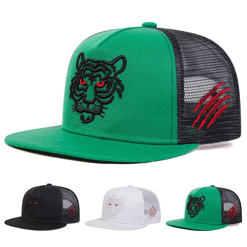 Unisex Tiger Embroidery Baseball Net Hats Spring Summer Outdoor Adjustable Casual Hip-hop Trucker Caps Sunscreen Hat