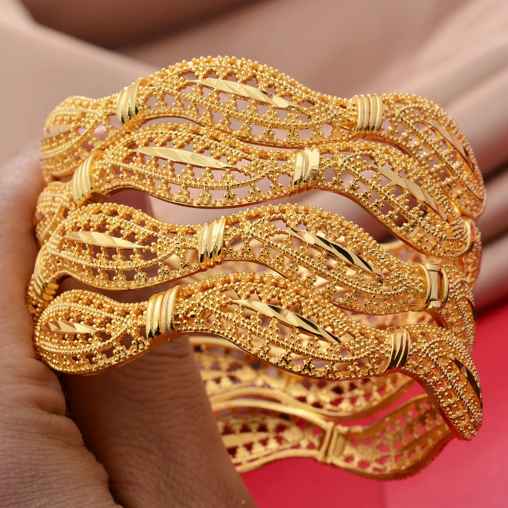 Dubai Bangles 24K gold plated luxury African wedding Gold Color Bangles For Bride Women Girls