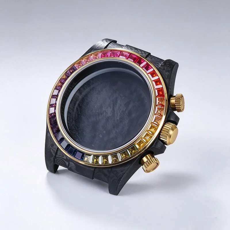 SEAGIS 38mm Carbon Fiber Case For Daytona Fit 4130 Movement Sapphire Glass Multi-functional Colored gemstones Watch Case