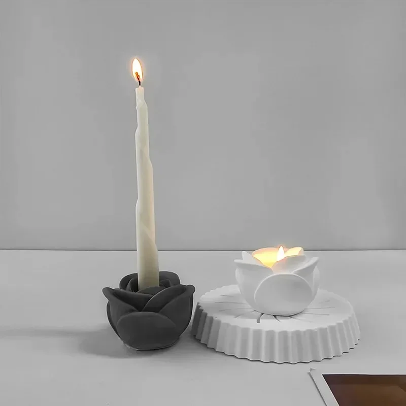 

Candle-holder Silicone Mold Handmade Rose Plaster Cement Flower Candle Jar Candle Base Mould Home Decor