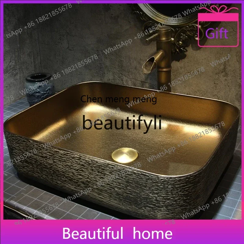 

xz1Square gold table basin ceramic European wash basin Thai face washing household basin