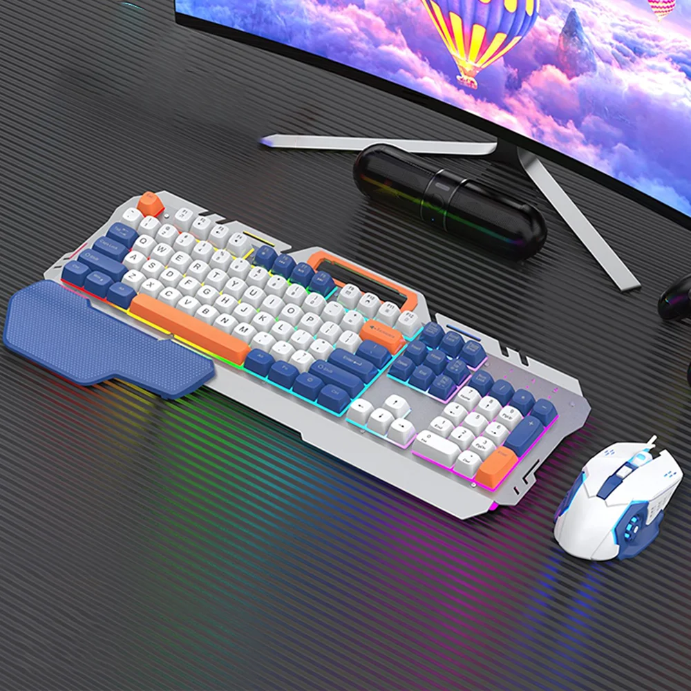Wired Gaming Keyboard and Mouse Set with Wrist Rest Keyboard for Windows/Mac, Desktop, Laptop, PC,Blue