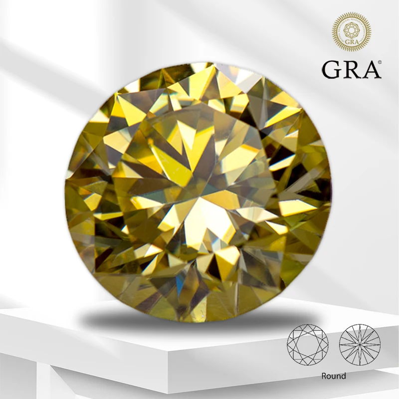 

Moissanite Stone Round Cut Lemon Yellow Color Lab Grown Diamond Gemstone for DIY Jewelry Making Materials with GRA Certificate