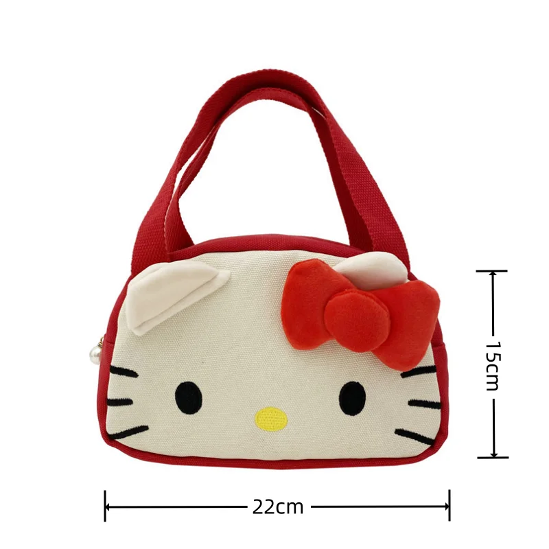 Hello Kitty Cute Canvas Coin Purse New Three Dimensional Bow Large Capacity Storage Bag Girl Fashion Trend Matching Handbag