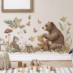 Brown Bear Squirrel Butterfly Wall Stickers Removable Sticker Bedroom Living Room Home Background Decoration Wall Decals