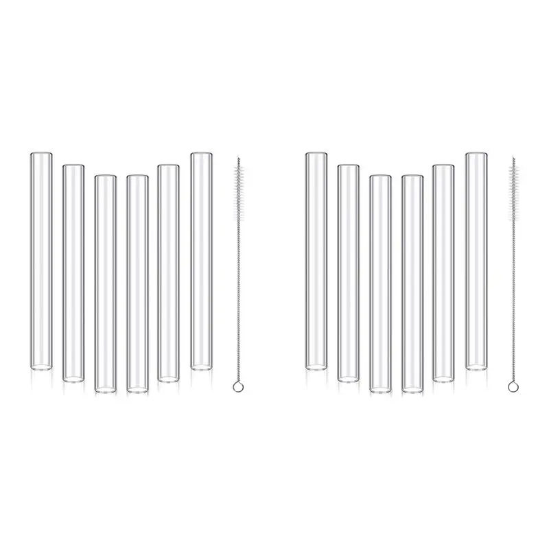 QWE-12 Pcs 4Inch Clear Borosilicate Glass Tube 12Mm OD 8Mm ID 2Mm Thick Glass Blowing Tubes With Cleaning Brush