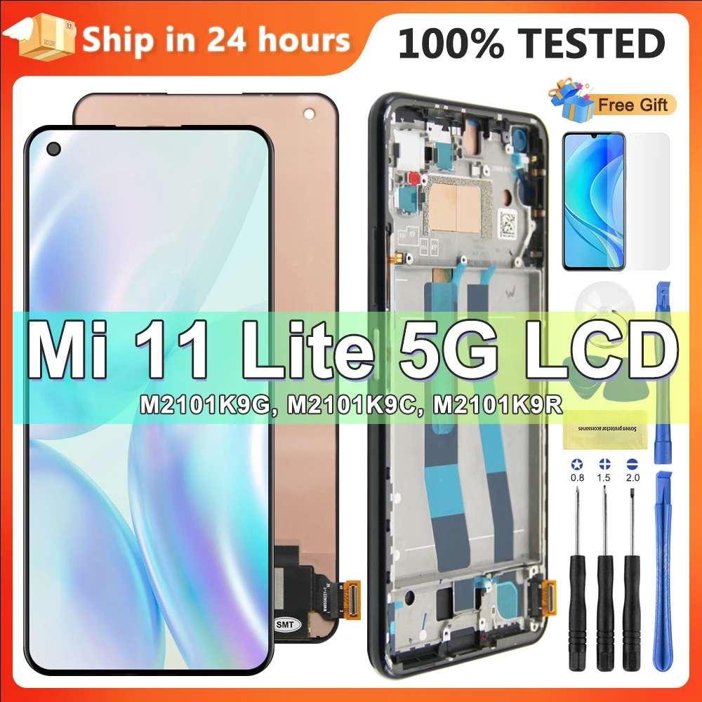 AMOLED LCD For Xiaomi Mi 11 Lite 5G M2101K9G Display with Frame Touch Screen Digitizer Assembly For Mi 11 Lite 5G Replacement