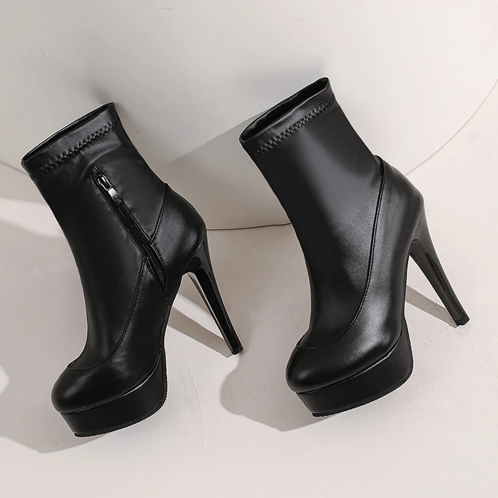 2026 ربيع جديد الحلو أبيض أسود النساء الكاحل الجوارب منصة عالية الكعب سيدة أحذية الحفلات زائد صغيرة كبيرة الحجم 13 32 44 47 50