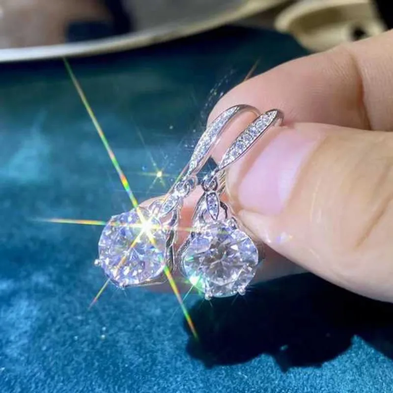 SACEGEMS GRA Certified D Color 6ct Moissanite 925Sterling Silver Plated with 18k White Gold Drop Earrings for Women Fine Jewelry