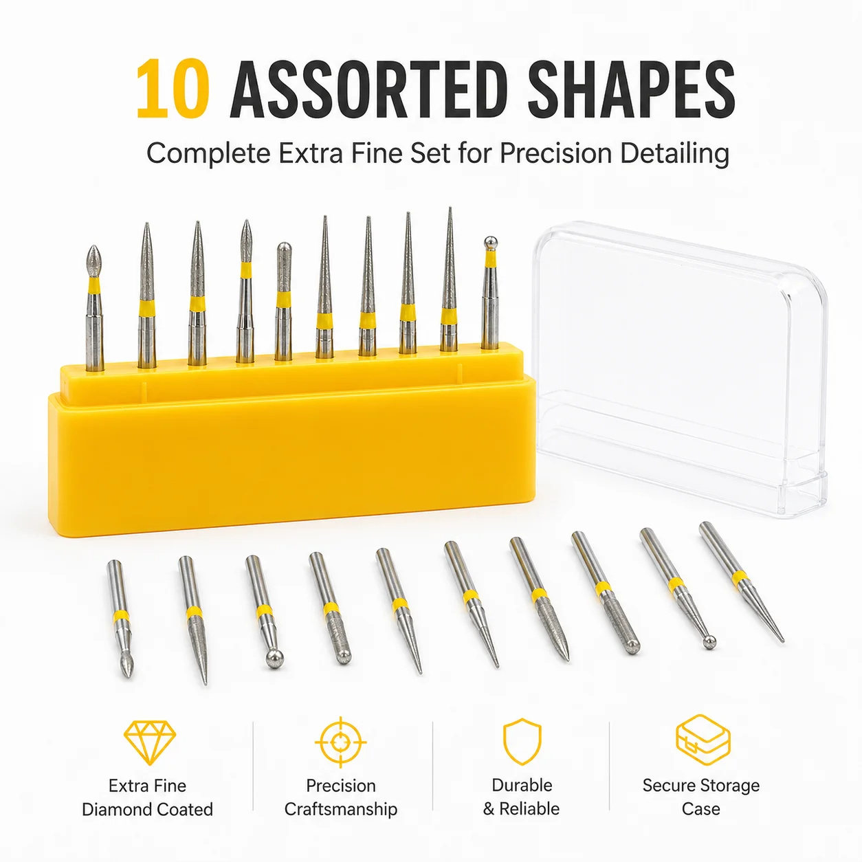 10 Stück Präzisions-Labor-Diamantbohrer FG 1,6mm Schaft Extra Feines Gelbes Ringpolierset für Detaillierte Laborbearbeitung – Detail 2