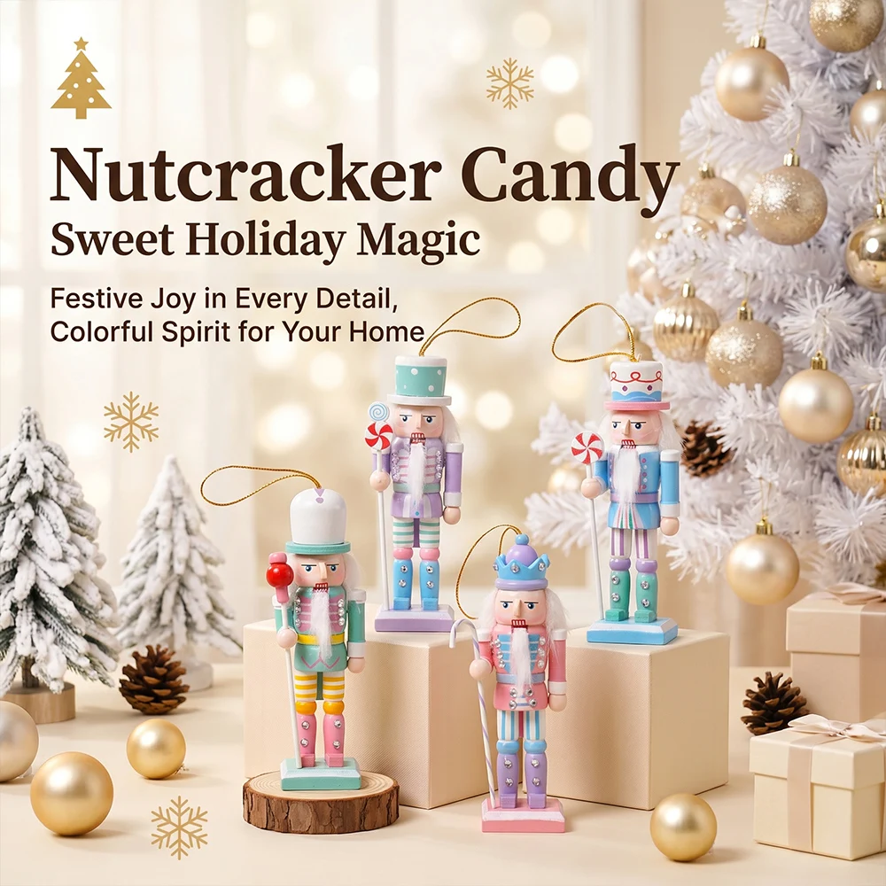 1set/4pcs12CM Candy Nutcracker Soldier Solid Wood Decoration Gift Crafts Christmas decoration Macaron nutcracker