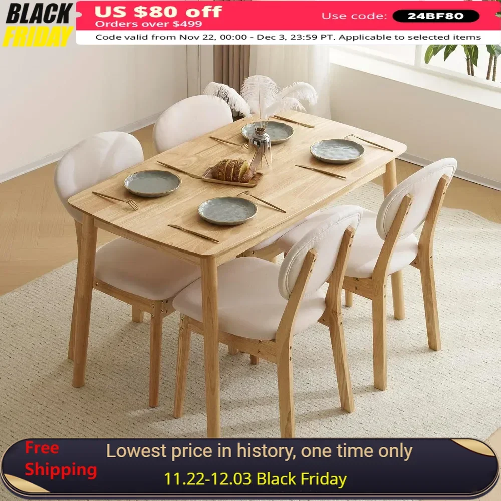 4 Chairs 1 Table Disassembly Rubber Solid Wood Soft Sponge Padded Seats & Backrests Dining Table and Chair Sets Cushion