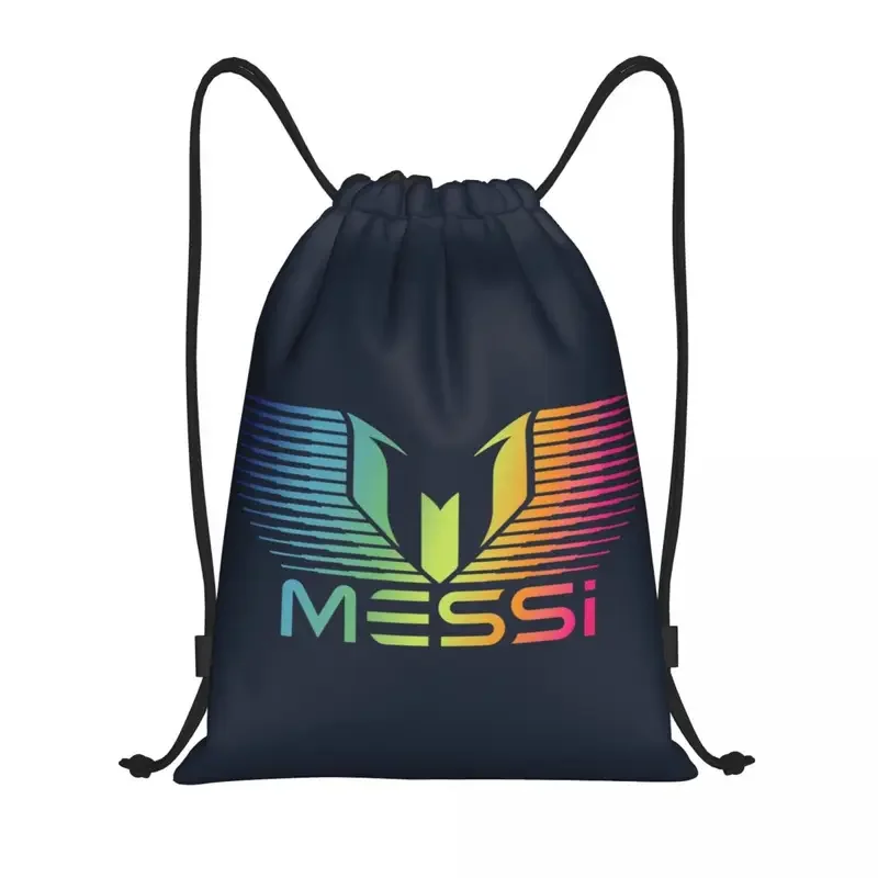 Benutzerdefinierte Messis 10, Regenbogen-Fußball-Kordelzugtaschen für Damen und Herren, leichter Aufbewahrungsrucksack für Fußball, Sport, Fitnessstudio