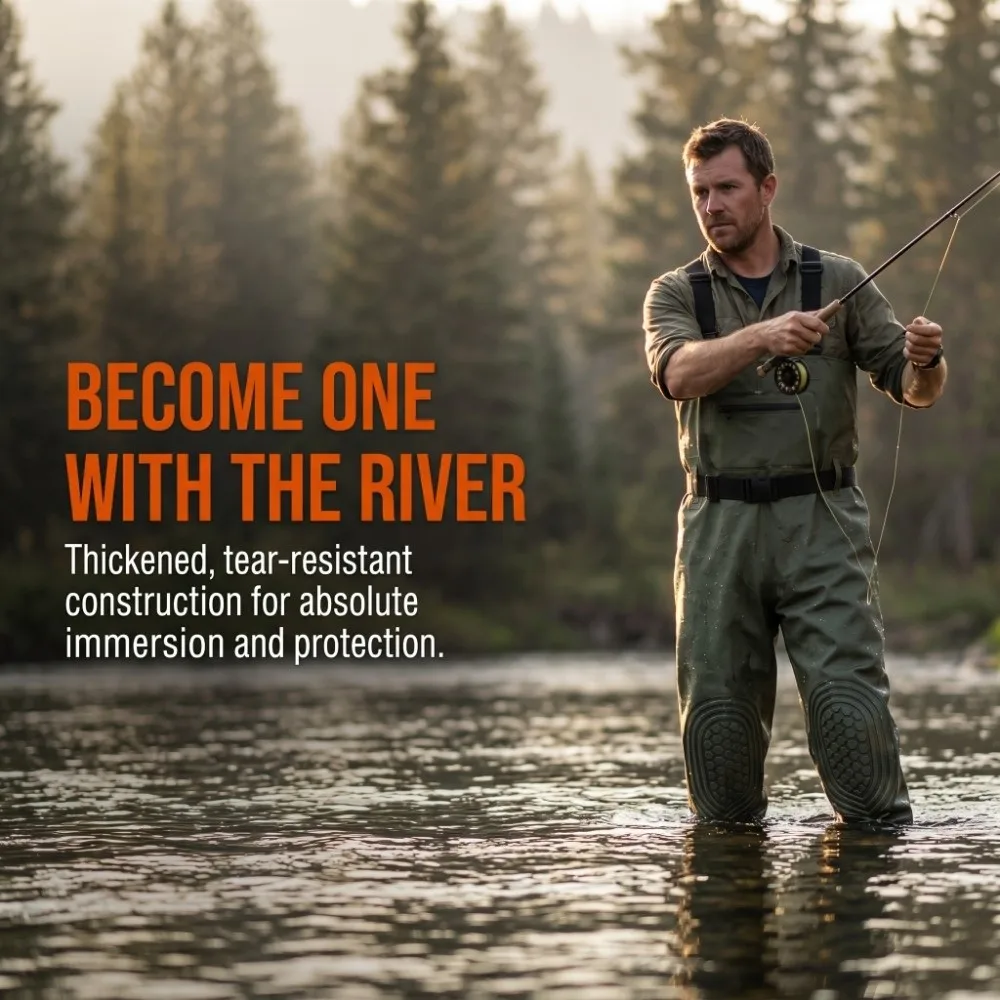 Durable PVC Fishing Waders Suit Thicken Adjustable Waterproof Overalls with Boot Double Knee Pads Wader Pants Outdoor Fishing