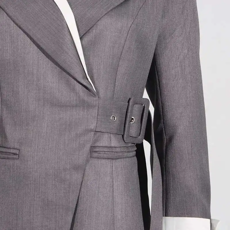 TLXT Modische Damen-Blazerjacke mit V-Ausschnitt, asymmetrischer Saum, Gürtel, Spleißen, Farbe, lässig, elegant, Mantel, 2022, Sommer, neu, XK1400