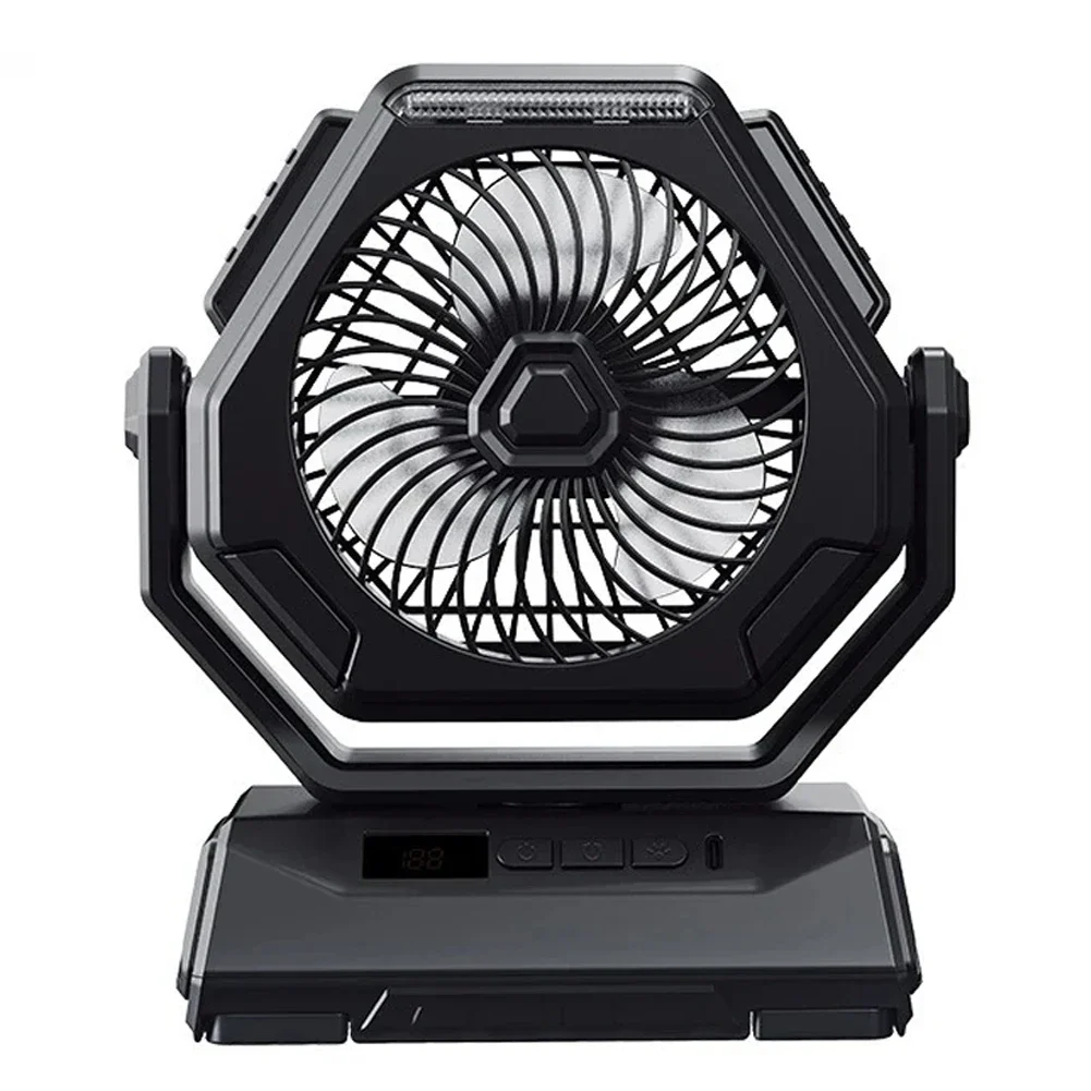 

Portable Camping Ceiling Fan with Integrated Night Light Features 3 Adjustable Speeds and Easy Monitoring LED Display