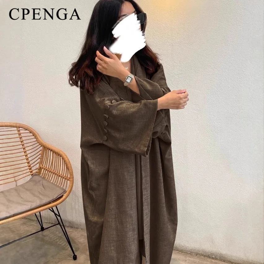 2025 Arabo Musulmano Donne Cardigan Modesto Elegante Dubai Pianura Abaya Vestito Islamico Del Partito Vestito di Modo Allentato Turchia Caftano Veste