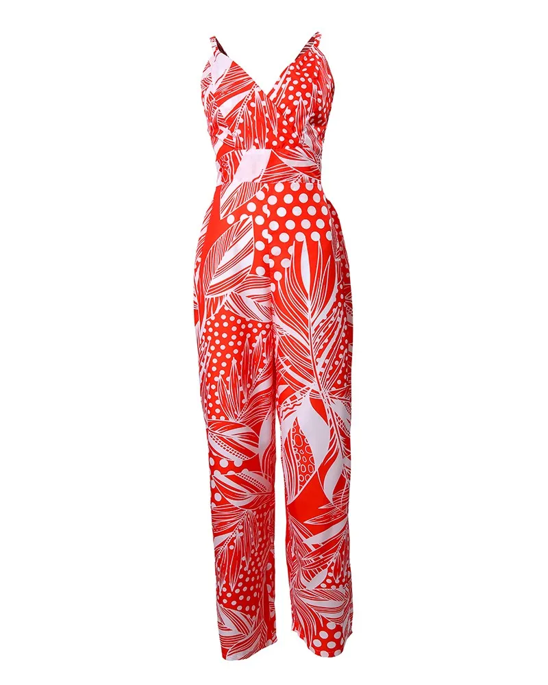 Long Jumpsuits Elegant 2023 Woman Sexy Leaf Print New Fashion Spaghetti Strap Jumpsuit Casual Female Clothing Outfits Summer