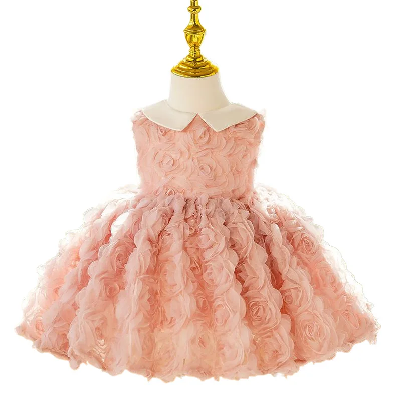 Vestido de princesa rosa inchado feminino, Florista, Casamento, Pétalas de rosa rosa, Vestido de festa elegante infantil, Luxo, Francês