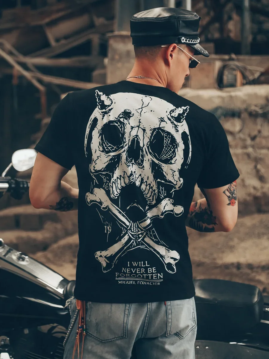 

Original Design Dark Short Sleeve T-Shirt Rock Band Hardcore Skull Punk Heavy Metal Muscle Men Printed Graphic T-Shirt Halloween