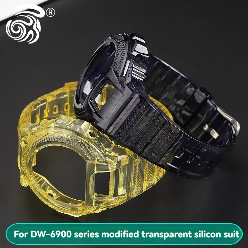 For Casio G-SHOCK Watch DW6900 strap and case set modified DW-6900 resin strap ice tough transparent watch protective case