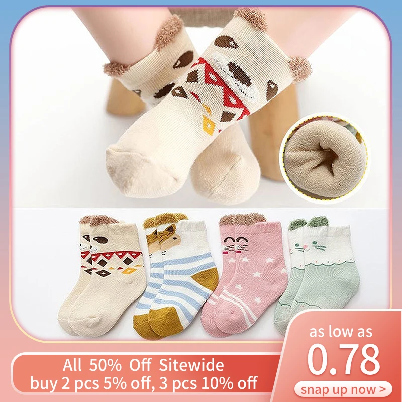 

Мультяшный медведь дети плюшевая кожа бархатная подкладка зимние теплые носки средней длины детская обувь детские носки