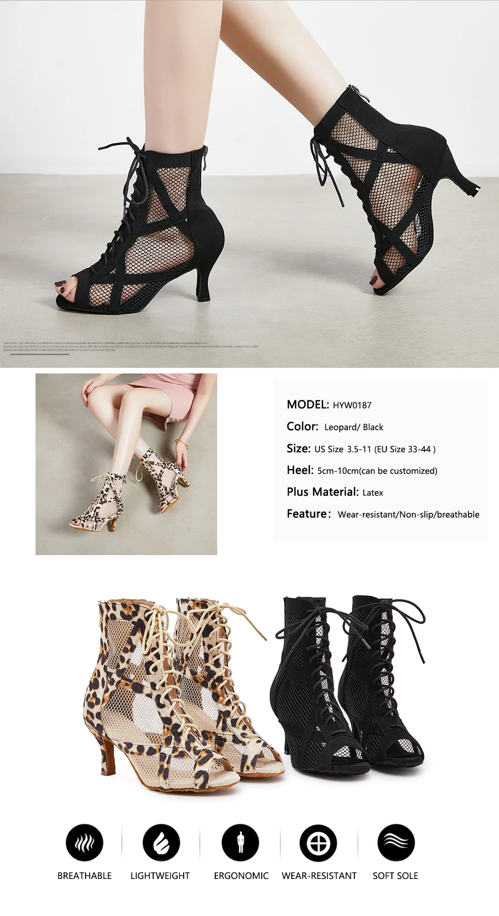 CINMIDY Leopardenmuster Tanzstiefel für Damen, verschleißfeste Tango-Latin-Tanzschuhe, modische sexy hochhackige Wildlederstiefel für Damen – Detail 2