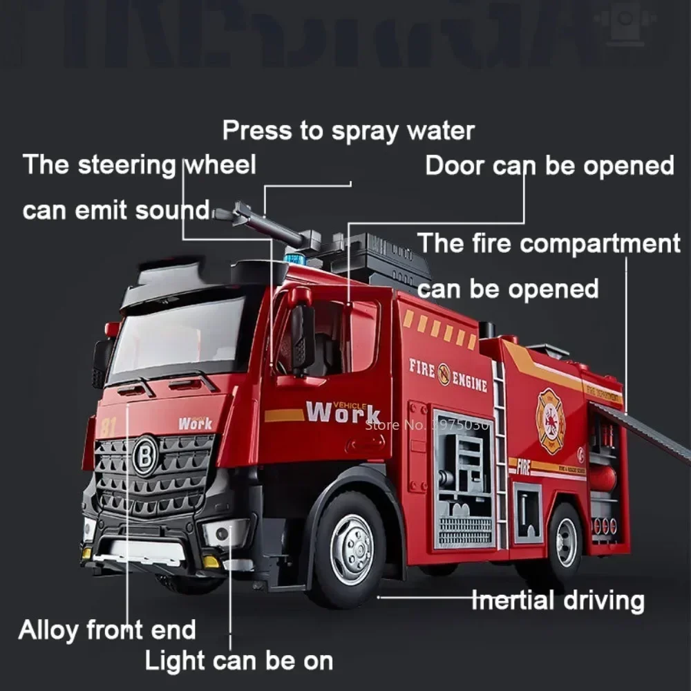 10.6 Inches Water Tank Fire Truck Model Toy Alloy Diecast Simulation Vehicle Sound Light Collection Toys Christmas Gift for Kids