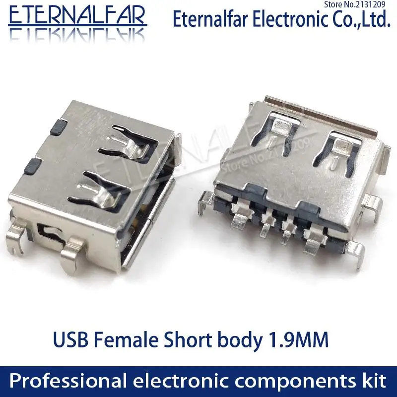 USB 2.0 Type A Female AF 11.0 Straight Edge Sinking 1.9MM Short Body 4 Feet Straight Inserting Board 4PIN Welding PCB DIY