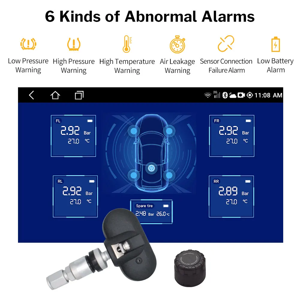 Deelife-sistema monitor de pressão dos pneus, tpms, android, ios, compatível bluetooth, para carro, motocicleta, bicicleta, sensor tpms, controle ble