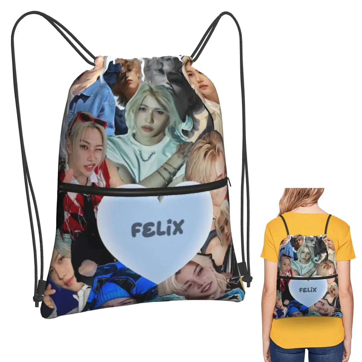 

HyunJin Korean Kpop Singer Backpacks Fashion Drawstring Bags Sports Bag Book Bags for Travel Students
