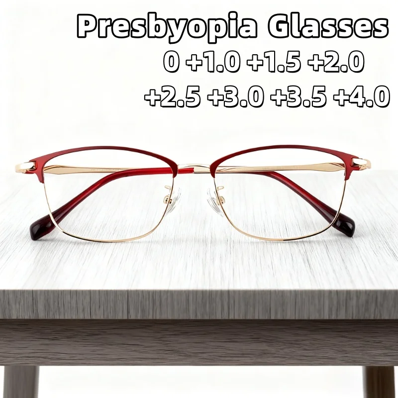 

Stylish Metal Half-Frame Anti-Blue Light Presbyopia Glasses Unisex Ultra-Lightweight High-Definition Reading Eyewear 0 To +4.0