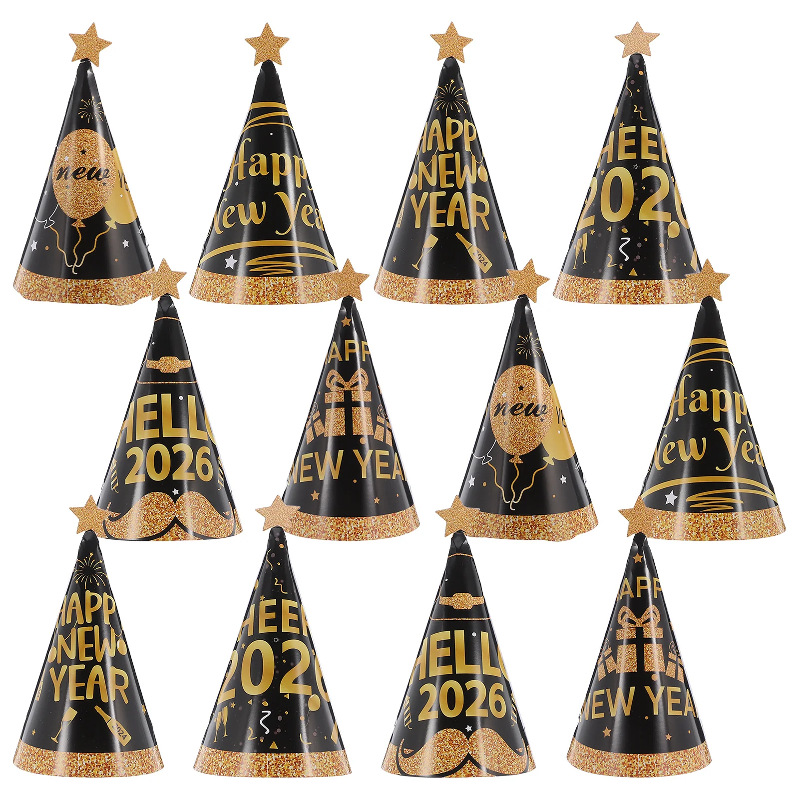

24Pcs New Years Eve Party Hats Stylish Paper Cone Headwear for Adults and Children Festive Birthday Celebration Photo Props 2026