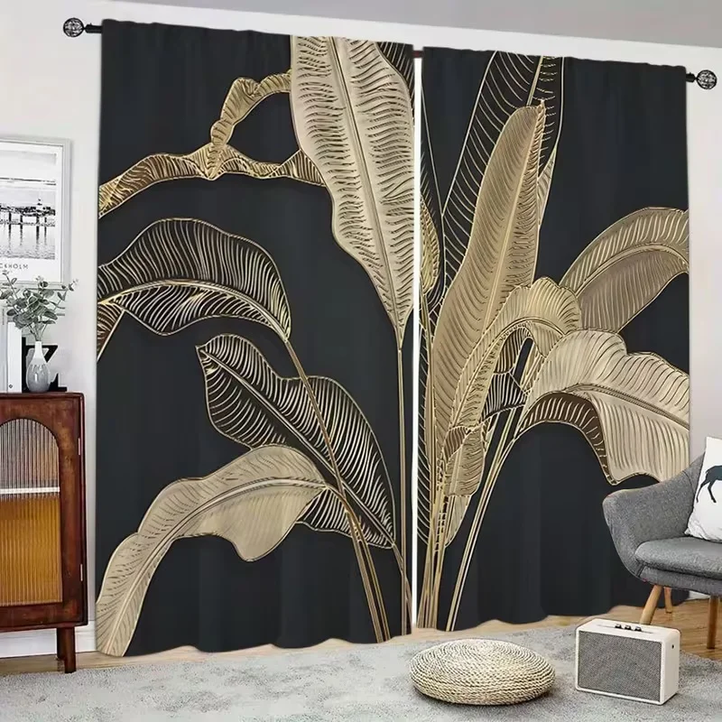 2 Pcs Linear leaves print curtains,suitable for bedroom,living room kitchen decoration,home decoration,window decoration
