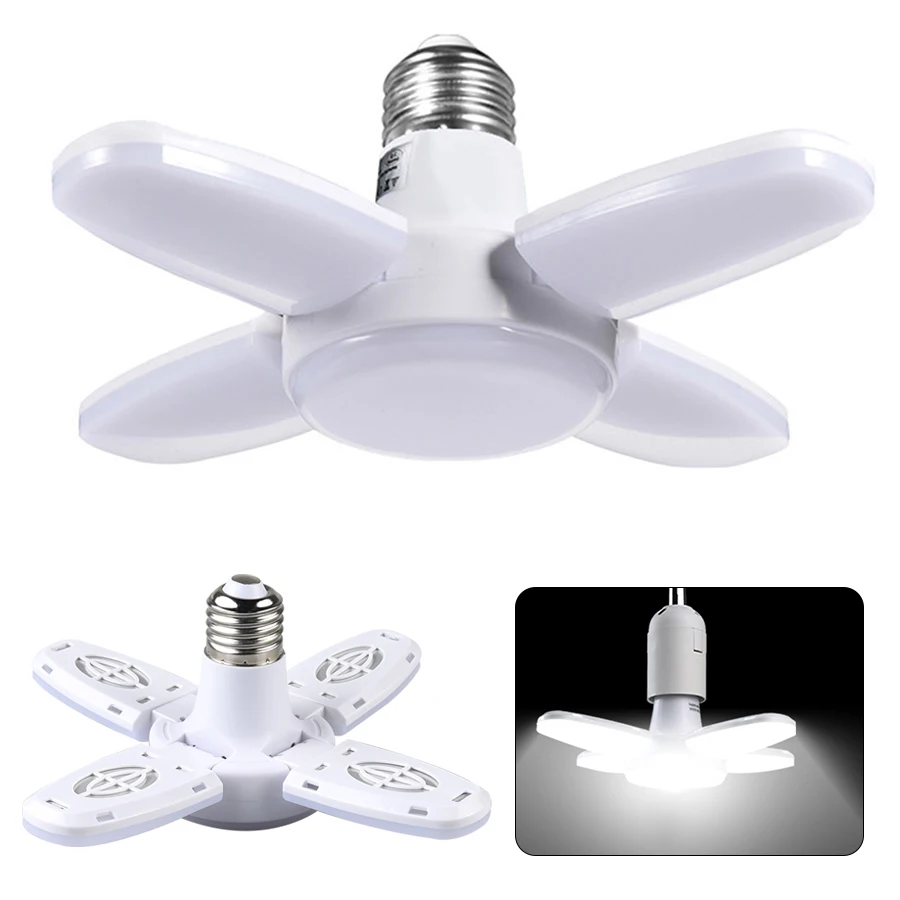 E27 LED Lamp AC 85-265V 220V 28W Foldable Fan Shape LED Light Bulbs Lampada for Home Living Room Warehouse Garage Ceiling Light