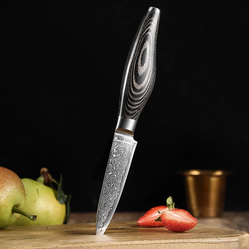 

TJ POP VG10 67 Layer Damascus Steel 3.5 Inch Paring Knife Pakkawood Handle Sharp Stainless Kitchen Fruit Slicing Peeling Knife