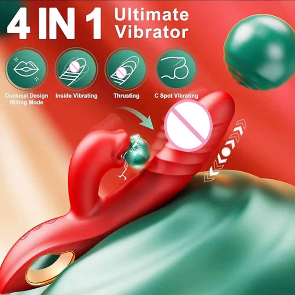Telescopic Dildo Vibrator Tongue Licking Clitoral Stimulator 10 Vibrating 5 Thrusting Licking Biting Modes Sex Toys for Women