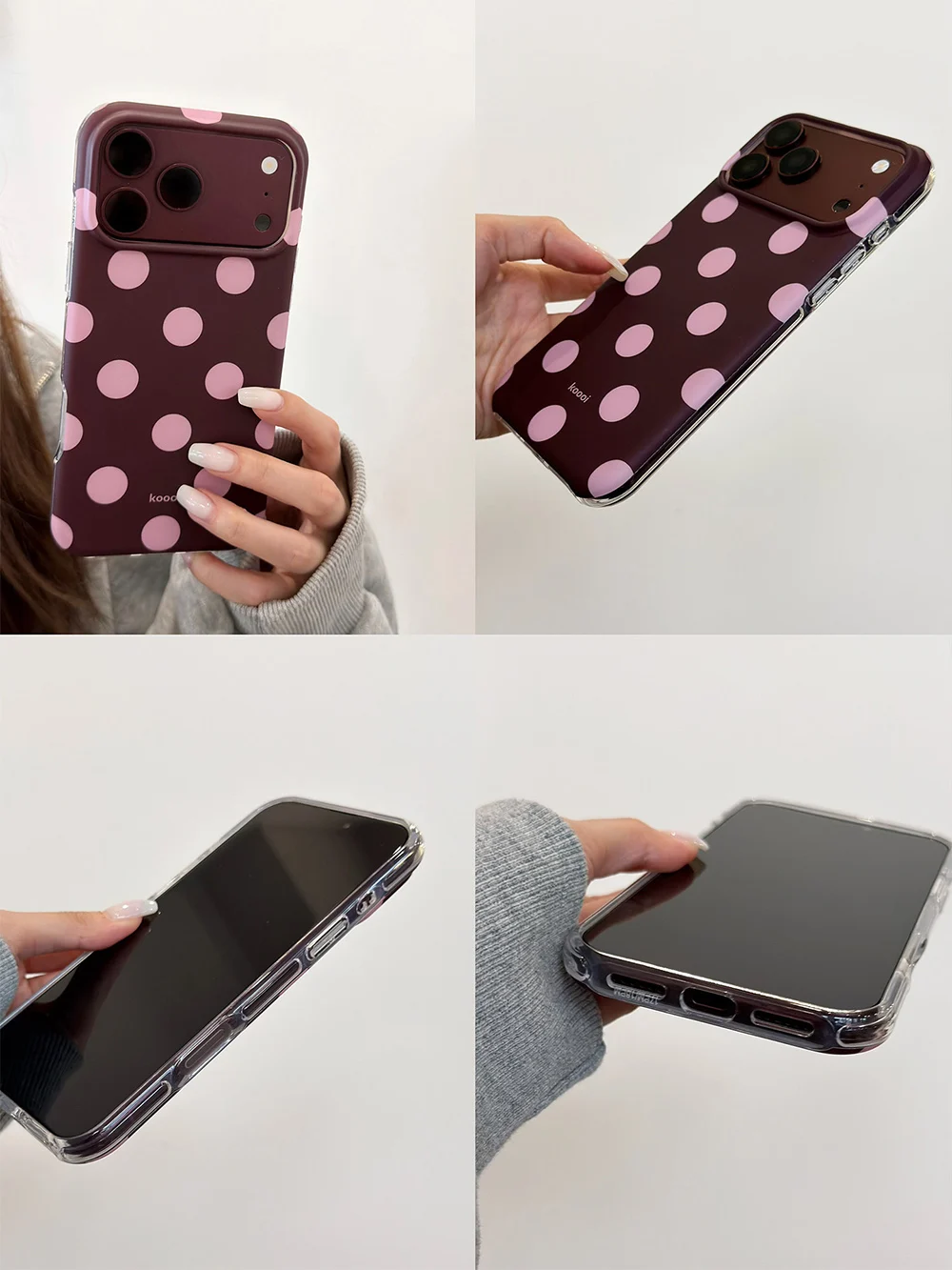 Beliebte Retro-Handyhülle mit großen Polka Dots in Burgunderrot für iPhone 18 Pro Max 17 16 15, stoßfeste Schutzhülle aus IMD TPU – Detail 17
