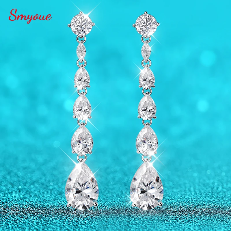 

Smyoue 17.1cttw D Color Full Moissanite Drop Earring for Women 12 Stones Sparkling Lab Diamond Party Jewelry 925 Sterling Silver