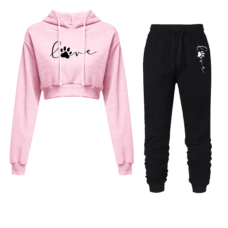 Woman Sweatshirts Two Piece Set Sexy Cropped Hoodies+Pants 2024 Jogging Tracksuit Fashion Sports Casual Pant Sets
