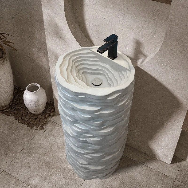 

Cream wind stone column basin floor-to-ceiling wash basin art creative personality wash table