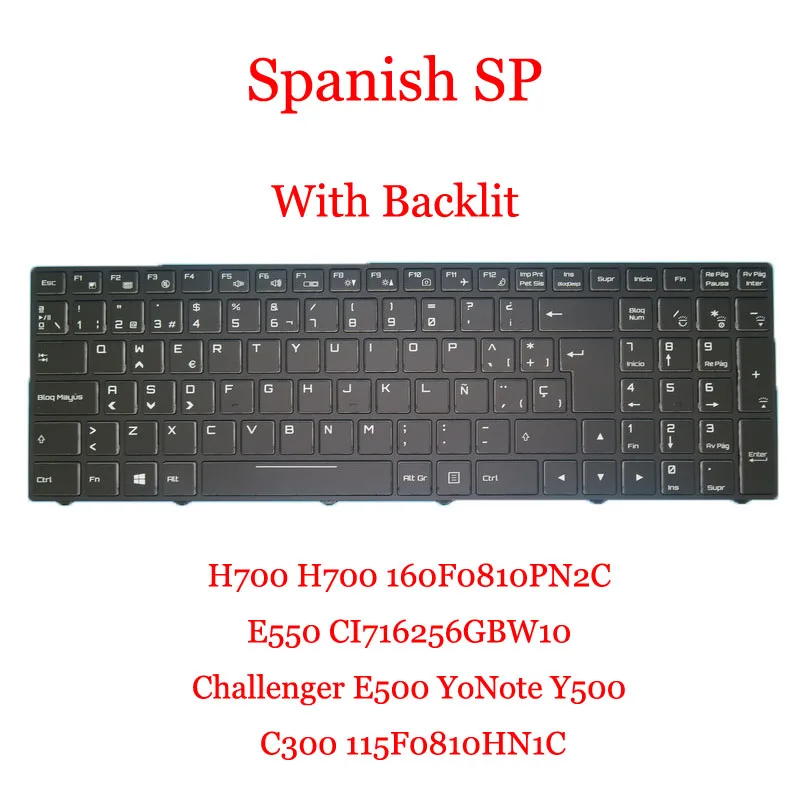 Kolorowa podświetlana klawiatura SP dla 2AM H700 H700 160F0810PN2C E550 CI 716256 GBW10 Challenger E500 YoNote Y500 C300 115F0810HN1C Nowość
